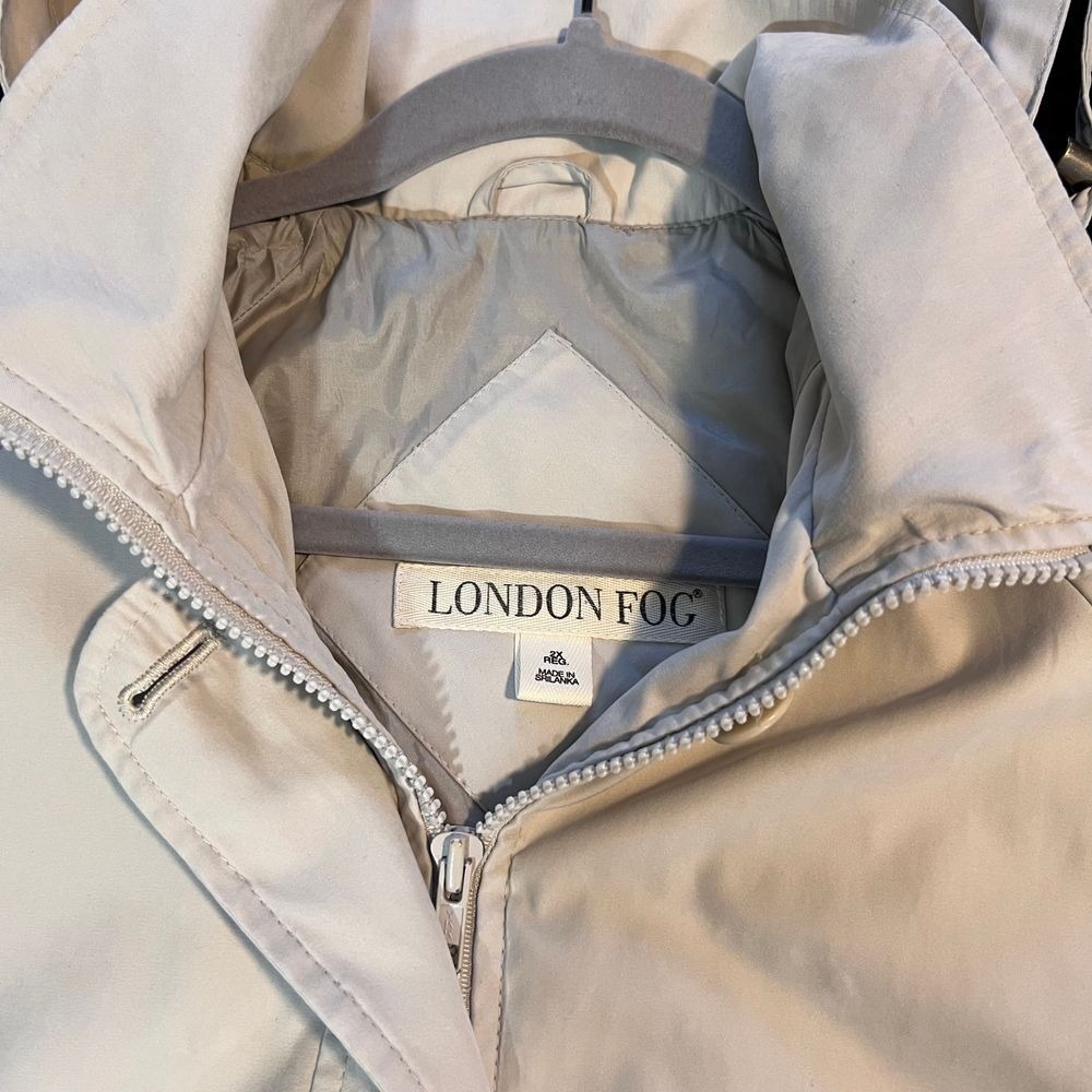 London Fog Hooded Anorak Jacket Womens 2X Beige Stone Zip Utility Parka Coat - Picture 2 of 9
